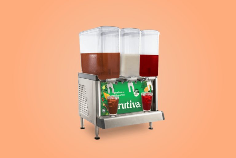 aparato surtidor de aguas naturales de sabor sobre fondo de color durazno Almacén Guadalajara